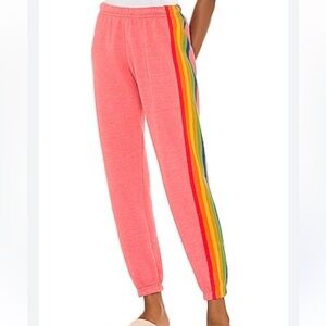 Aviator Nation Pink Sweatpants with Rainbow Stripe